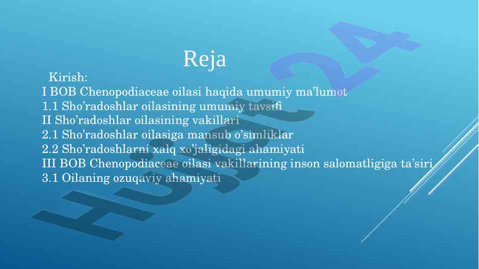 Sho’radoshlar oilasi haqida ma’lumotlar