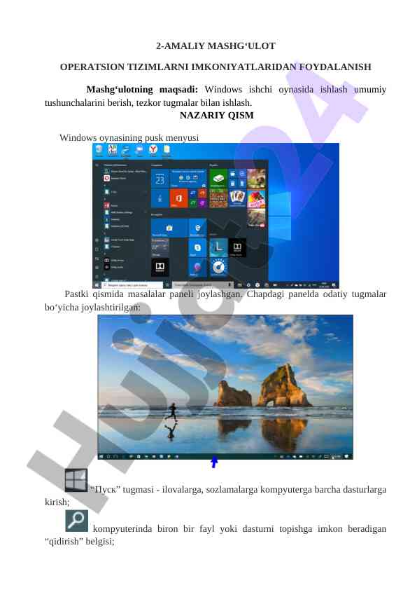 Amaliy mashg‘ulotlar windows operatsion tizimlari