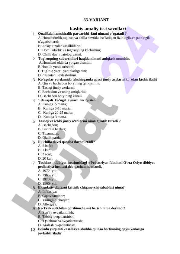Eng yaxshi 33-variant test sinovlari