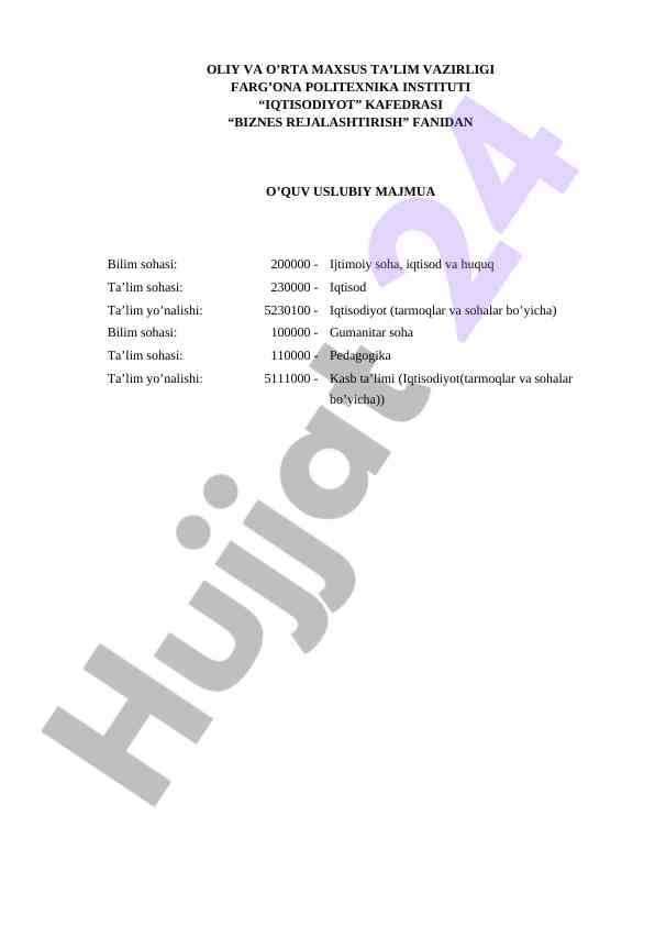 Iqtisodiyot fanidan o‘quv usuliy majmua