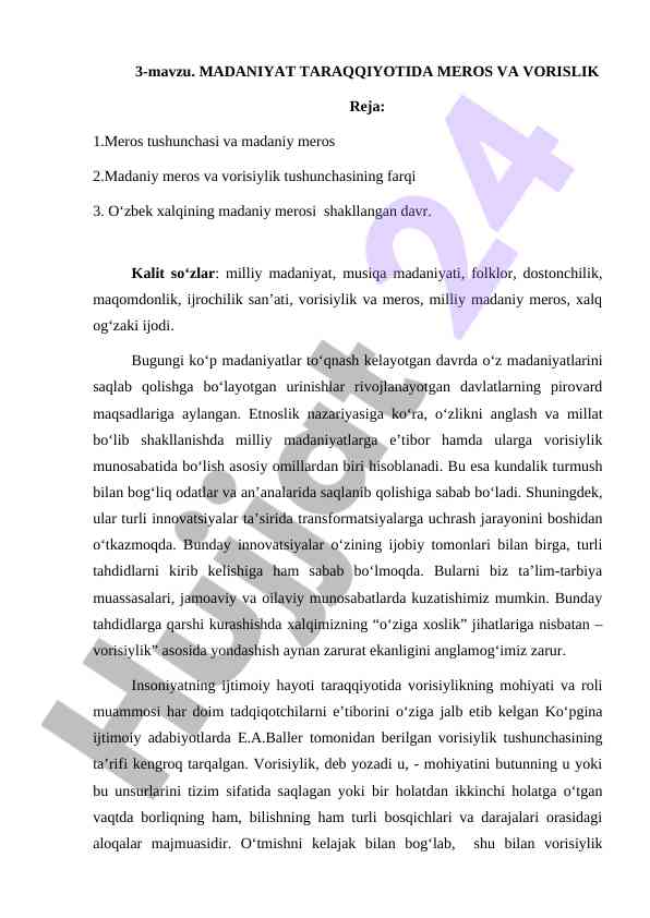 Madaniyat taraqqiyotida meros va vorislik tahlili