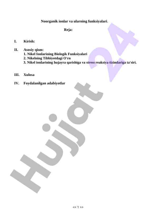 Nikel ionlarining biologik funksiyalari va tibbiyotdagi o'rni
