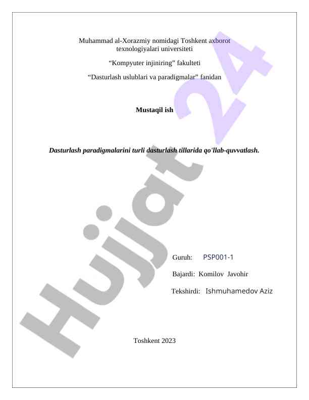 Dasturlash paradigmalari va ularning tillaridagi qo'llanilishi