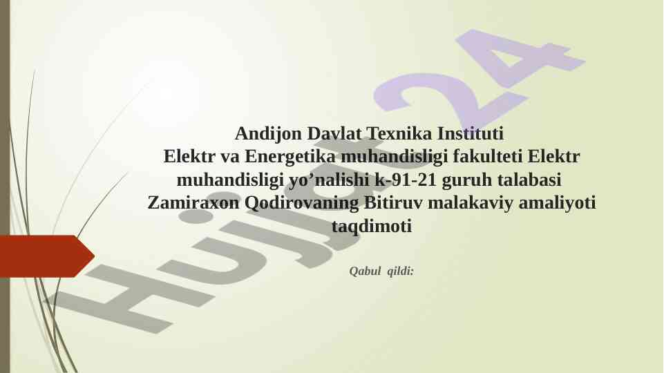 Elektr muhandisligi amaliyoti taqdimoti