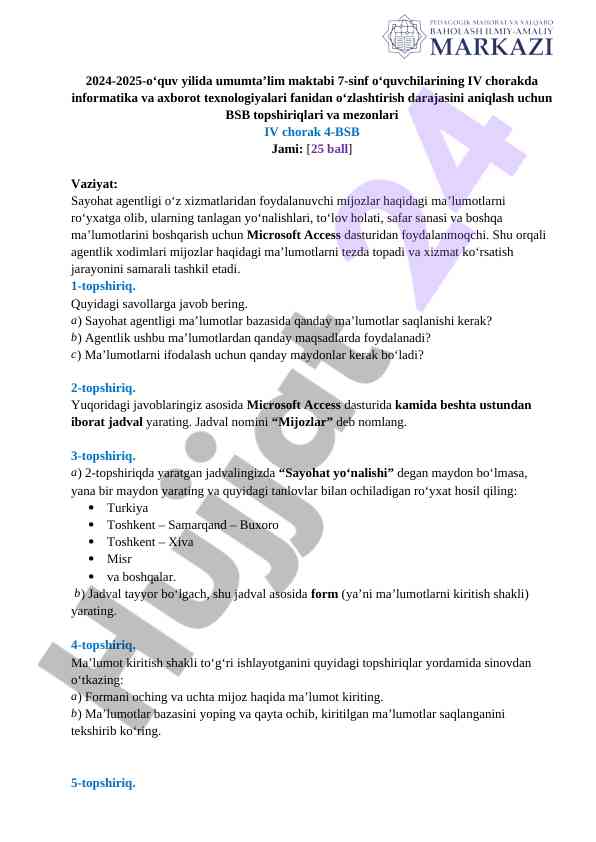 Informatika va axborot texnologiyalari 7-sinf o‘quvchilari