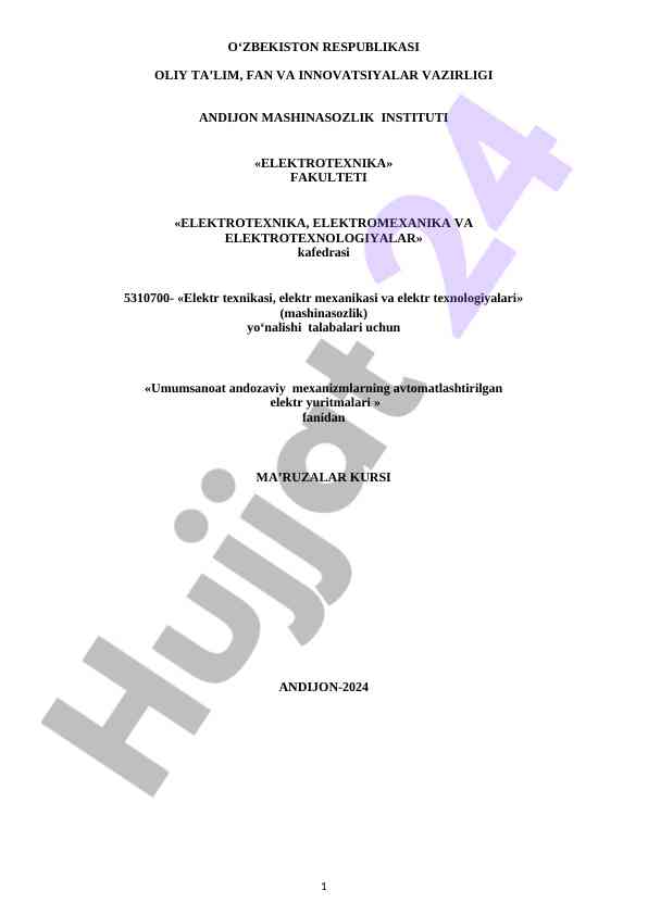 Umumsanoat andozaviy mexanizmlarning avtomatlashtirilgan elektr yuritmalari
