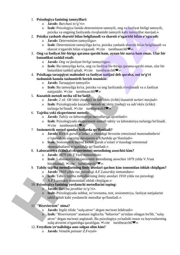 Psixologiya fanining tamoyillari haqida tahlil
