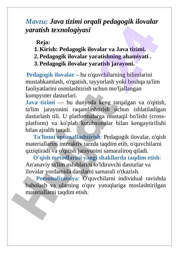 Java tizimi orqali pedagogik ilovalar yaratish