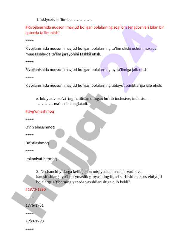 Inklyuziv ta’limning asosiy tamoyillari