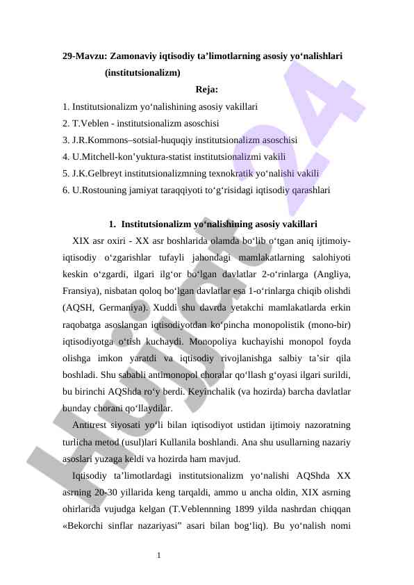 Zamonaviy iqtisodiy ta’limotlarning asosiy yo‘nalishlari