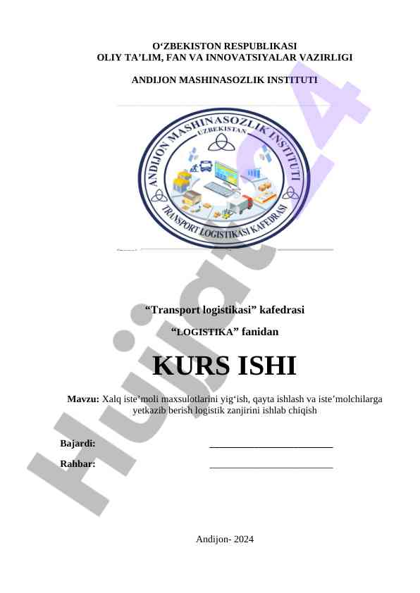 Logistika o‘quv ishining tafsilotlari