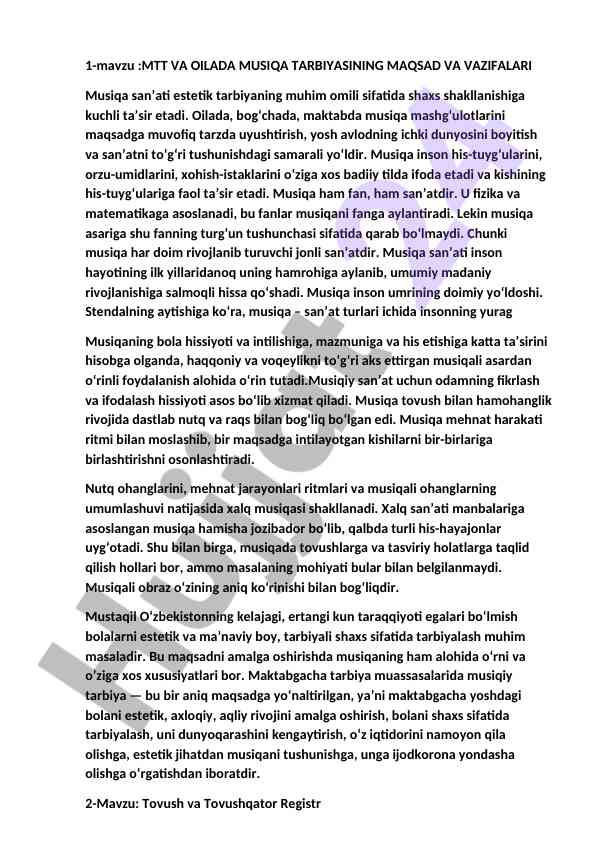 Musiqa tarbiyasi va oilaning roliga e'tibor