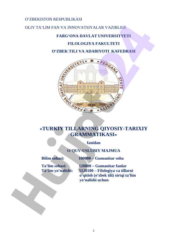 Turkiy tillarning qiyosiy-tarixiy grammatikasi o‘quv qo‘llanma