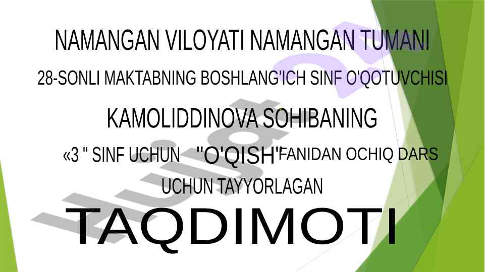Boshlang'ich sinf uchun ochiq dars taqdimoti
