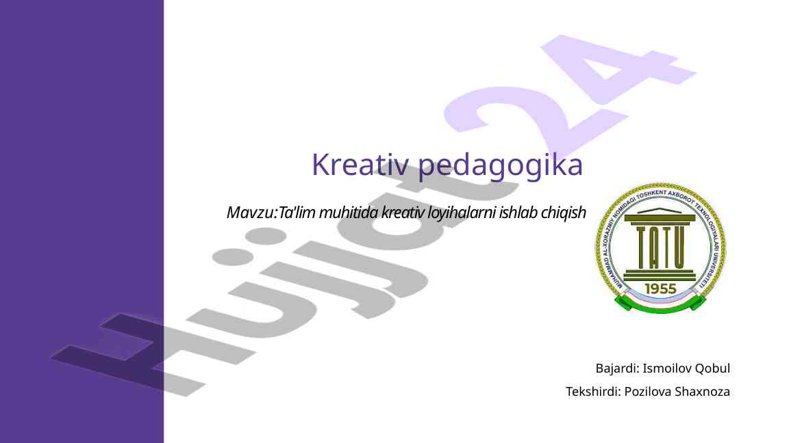 Ta'lim muhitida kreativ loyihalarni ishlab chiqish