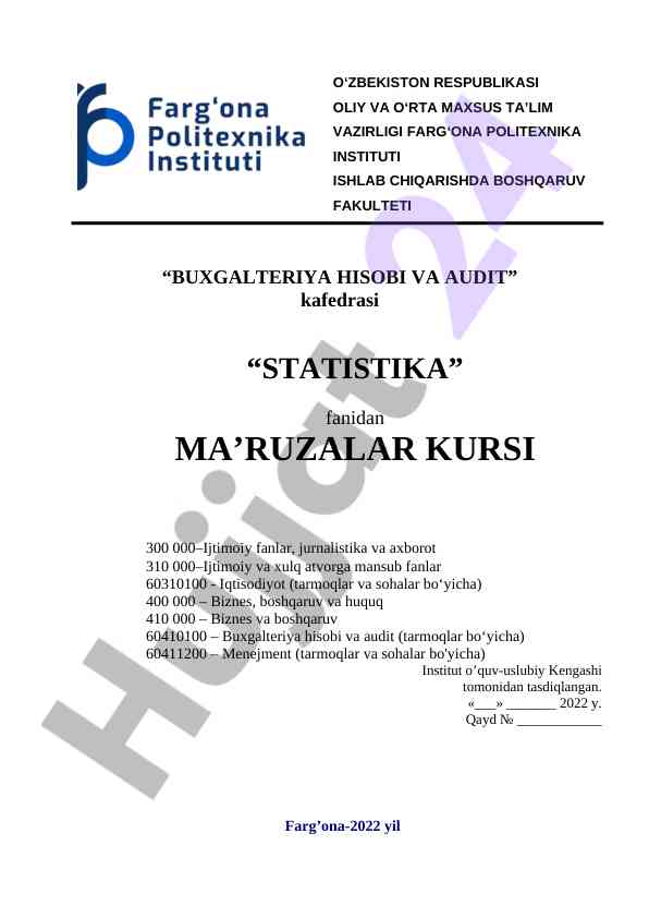 Statistika fanidan ma’ruzalar kursinga o‘qitish
