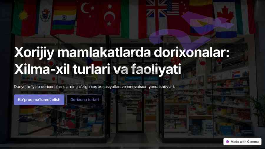 Xorijiy mamlakatlarda dorixonalar va faoliyati