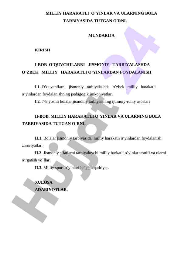 Milliy harakatli o'yinlar va bola tarbiyasida o'rni