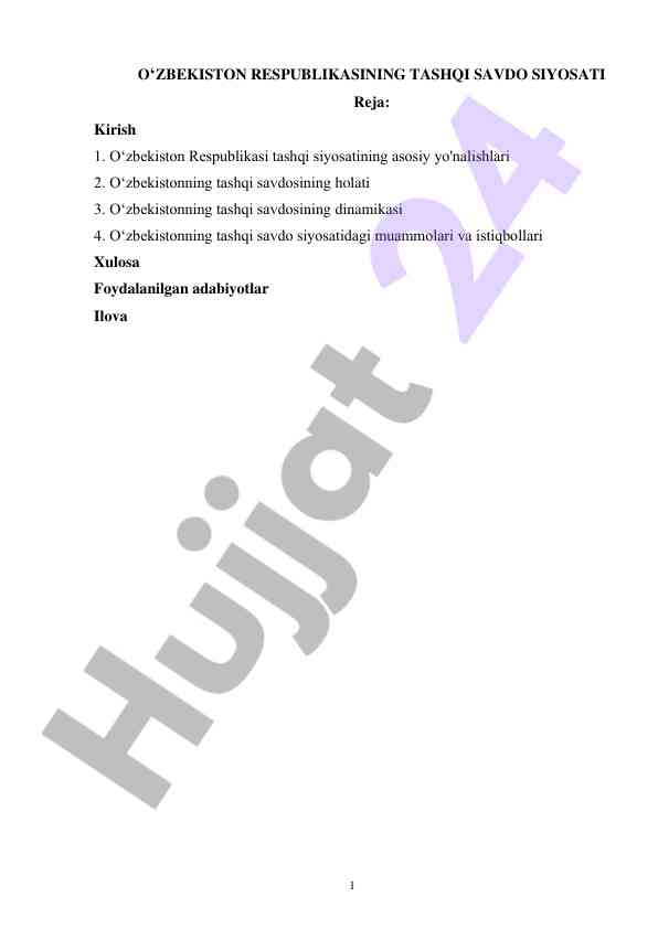 O‘zbekiston tashqi savdo siyosati va rivojlanish strategiyalari
