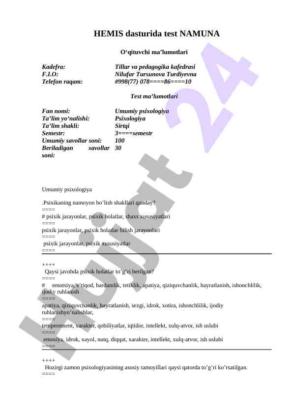 Umumiy psixologiya test qarorlari