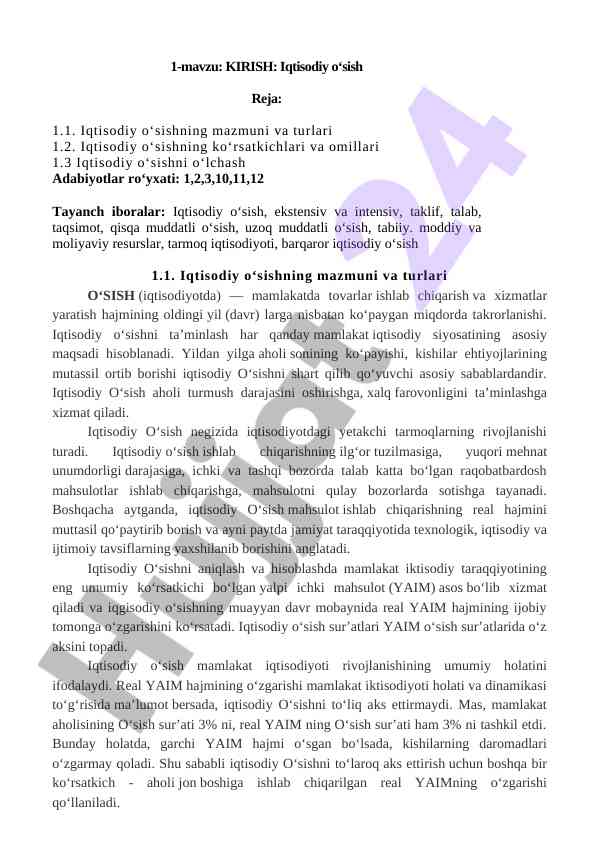 Iqtisodiy o‘sishning mazmuni va turlari