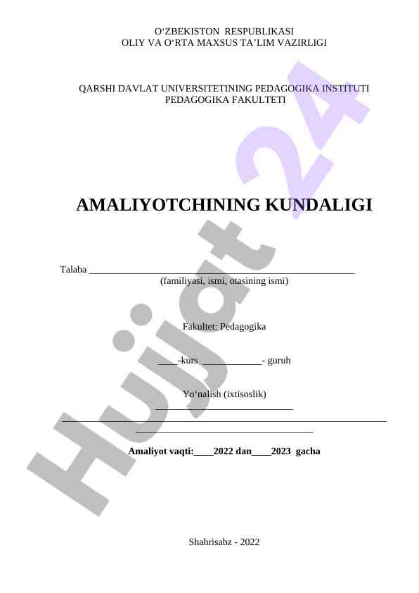 Amaliyotchining kundaligi haqida ma’lumotlar