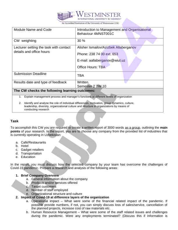 Introduction to management and organisational behaviour