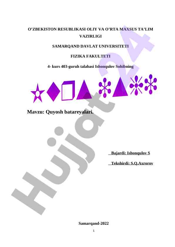 Quyosh batareyalari haqida kurs ishlari