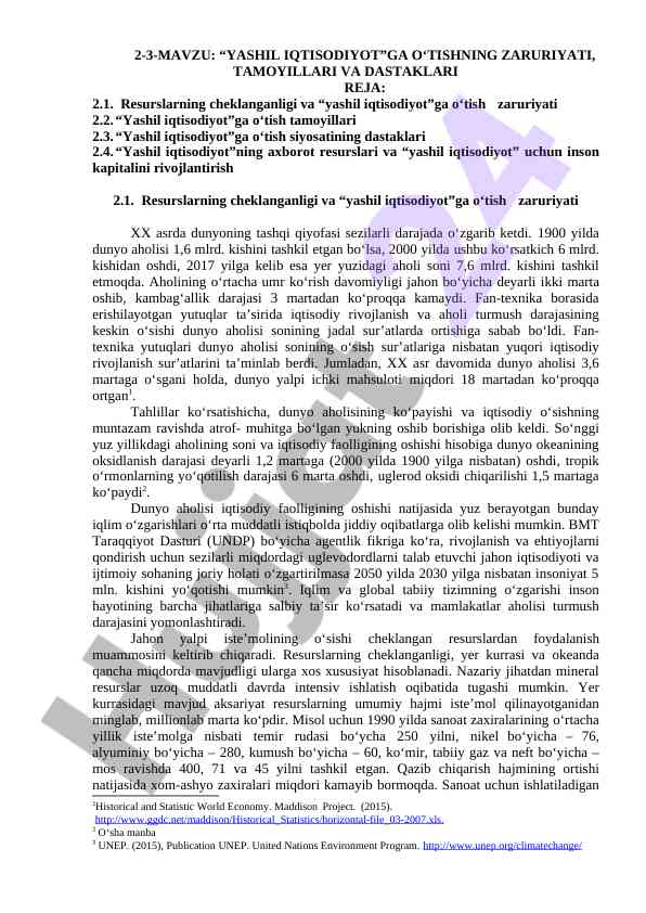 Yashil iqtisodiyotga o‘tishning zaruriyati va tamoyillari