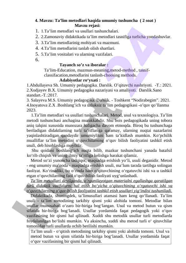 Ta’lim metodlari haqida umumiy tushuncha