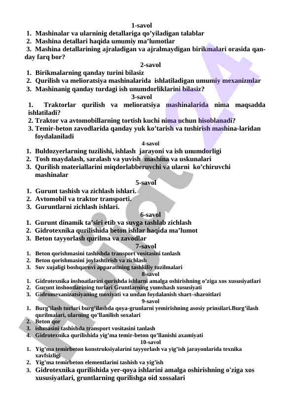 Qurilish va melioratsiya mashinalari mеxanizmlari