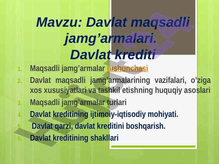 Davlat maqsadli jamg’armalari tushunchasi va vazifalari