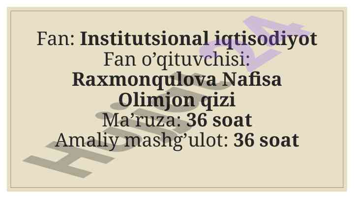 Institutsional iqtisodiyot fanining asosiy tushunchalari