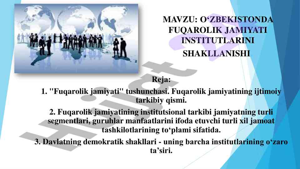 O'zbekistonda fuqaro jamiyati institutlarini shakllanishi