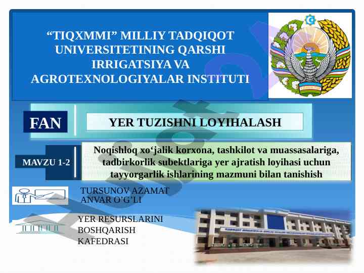Yer tuzishni loyihalash va boshqarish usullari