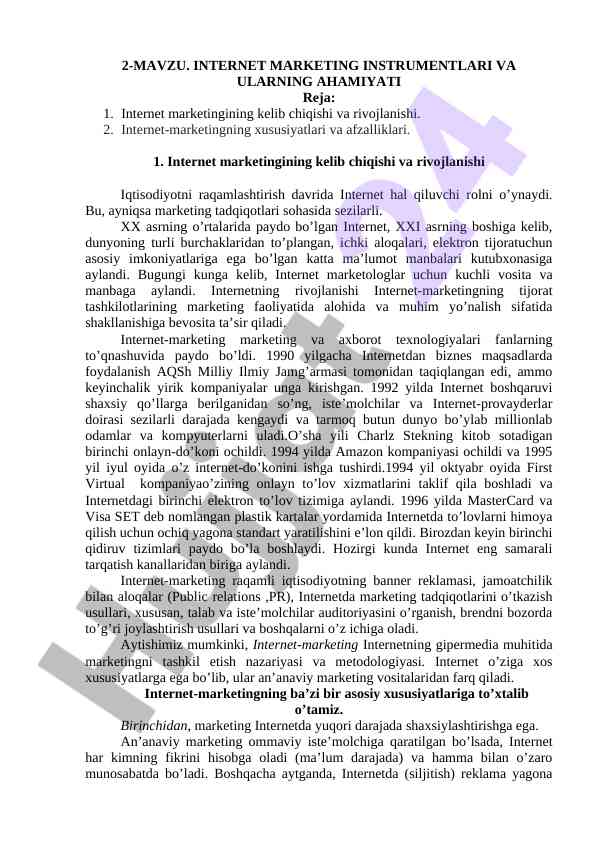 Internet marketing instrumentlari va ularning ahamiyati