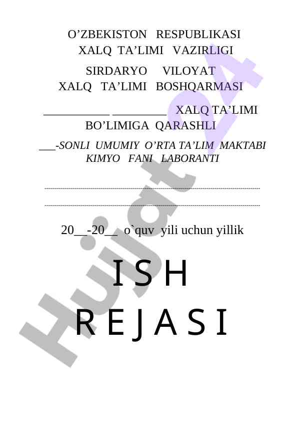 Yillik o'quv ish rejasi kimyo fani uchun