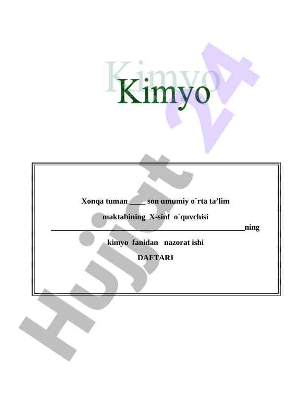 Kimyo fanidan nazorat ishining savollari