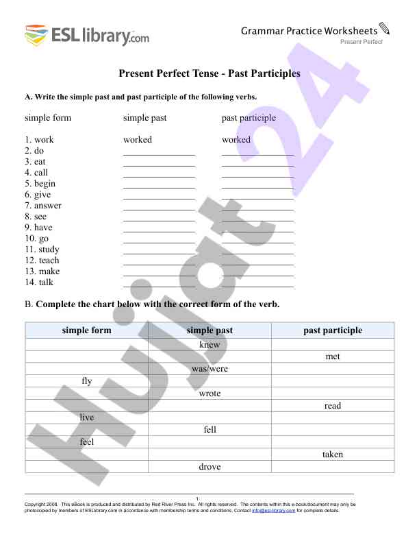 Present perfect tense exercises for esl students