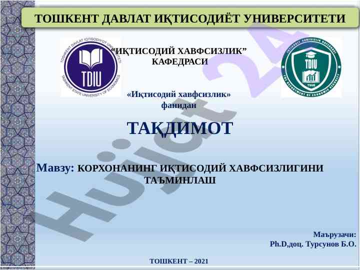 Korxonaning iqtisodiy xavfsizligini ta'minlash