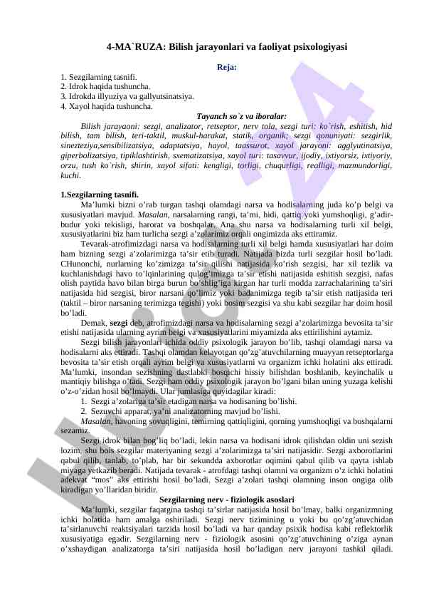 Bilish jarayonlari va faoliyat psixologiyasi