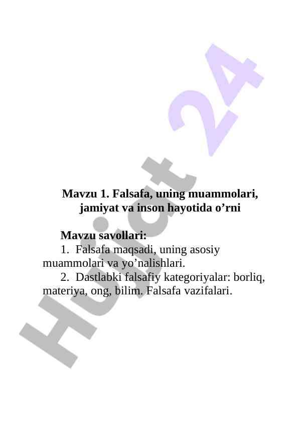 Falsafa va inson hayotida o’rni bo’yicha mavzular