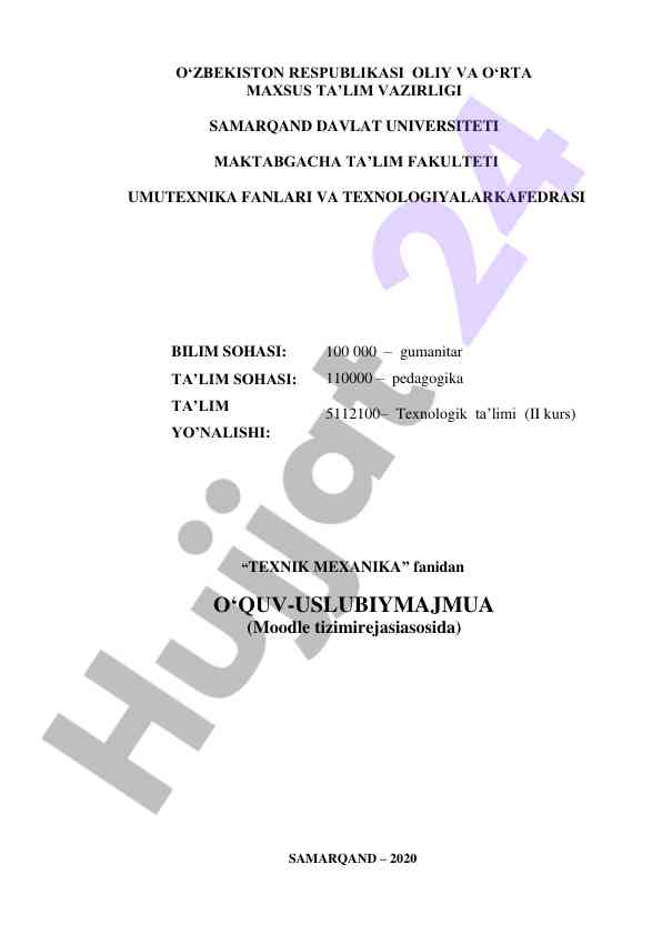 Texnik mexanika fanidan o‘quv-uslubiy majmua