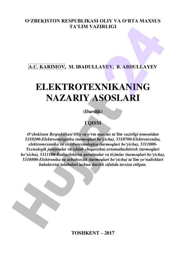 Elektrotexnikaning nazariy asoslari darslik i qism