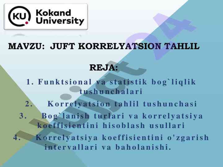 Juft korrelyatsion tahlil asosiy tushunchalari