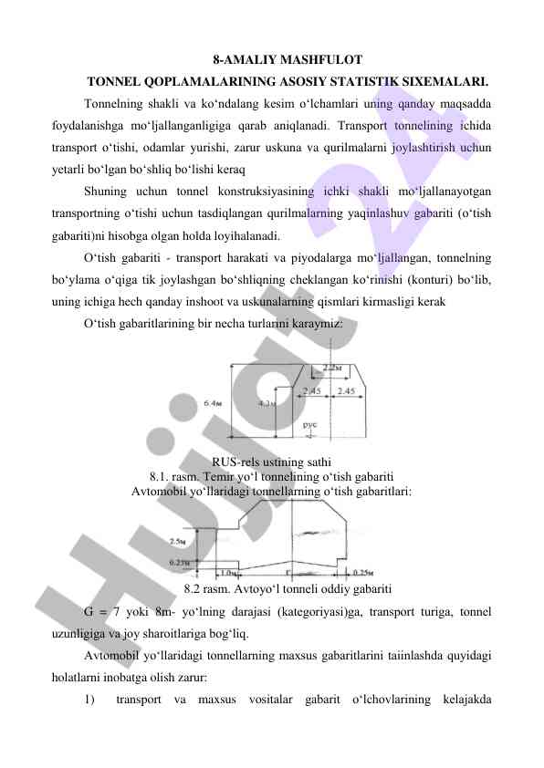 Tonnel qoplamalarining asosiy statistik ma'lumotlari