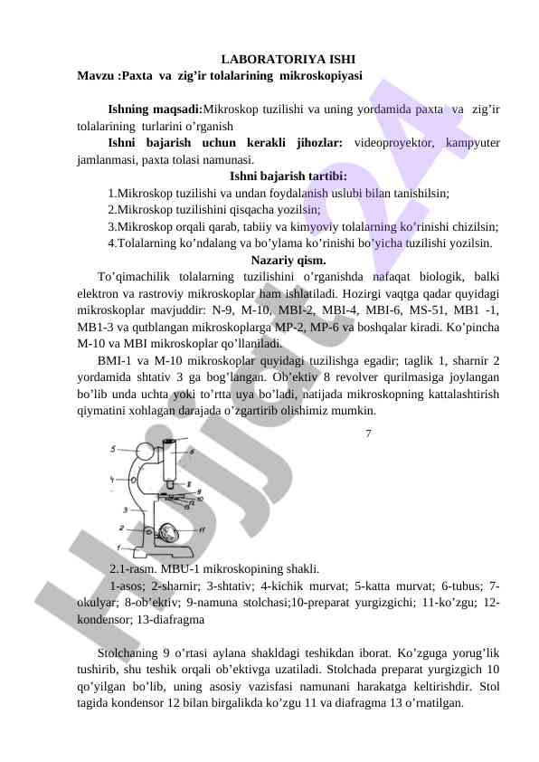 Mikroskopiya tahlili paxta va zig’ir tolalari