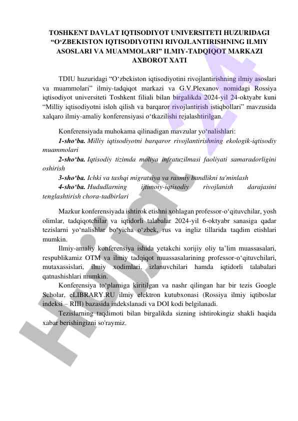Milliy iqtisodiyotni isloh qilish va barqaror rivojlantirish