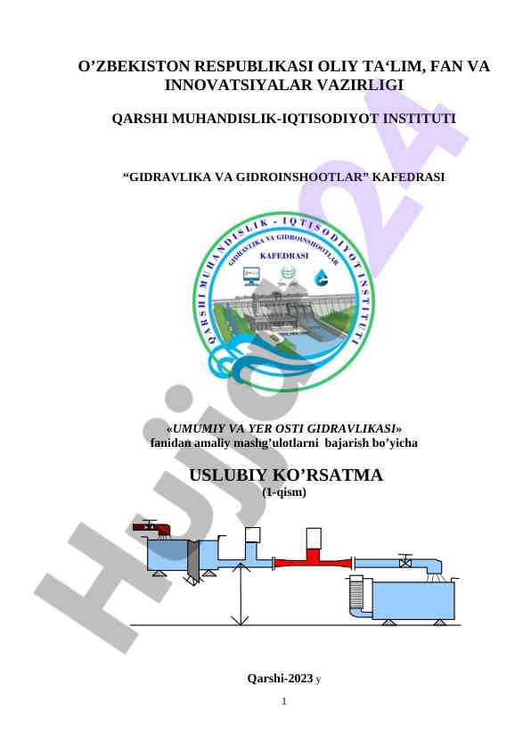 Umumiy va yer osti gidravlikasi fanidan amaliy mashg‘ulotlar