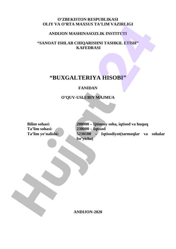 Buxgalteriya hisobi o‘quv-uslubiy majmua